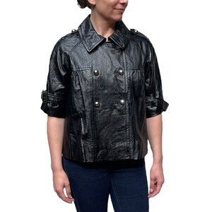 INC INTERNATIONAL CONCEPTS HIGH SHINE LEATHER HALF SLEEVE DOUBLE BREASTED COAT